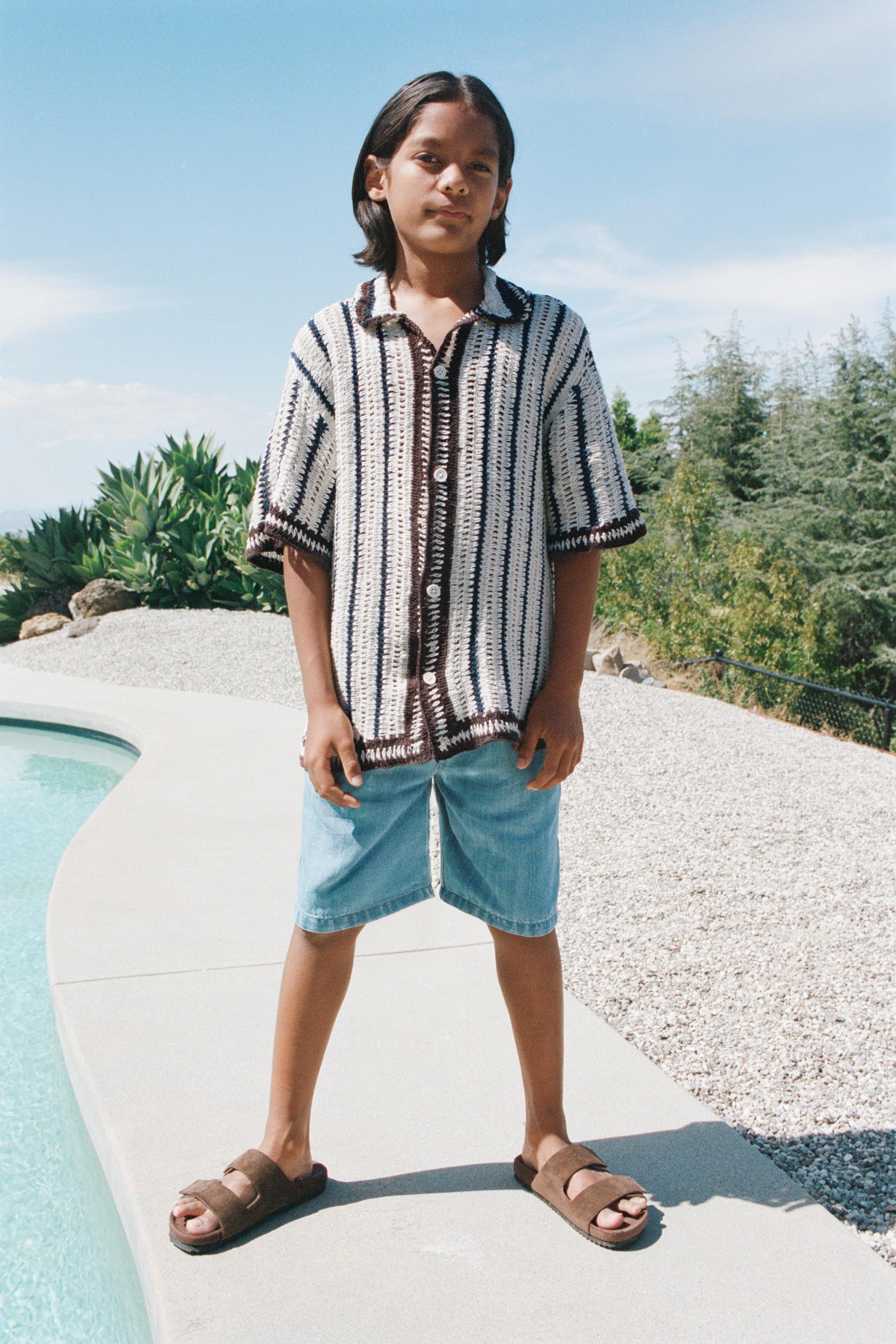 STRIPED CROCHET KNIT OVERSHIRT